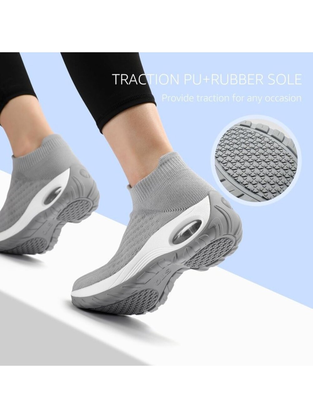 Women's Grey Lug Walking Arch Support Non Slip Breathable Upper Sneaker Shoes - Picture 3 of 7